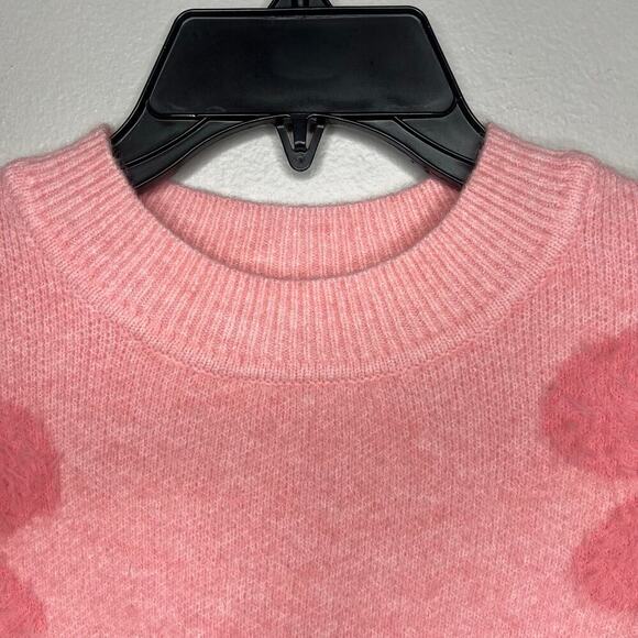 Nanette Lepore Soft Pink Fuzzy Flower & Pearl Crew Neck Sweater Size Small - Picture 2 of 11